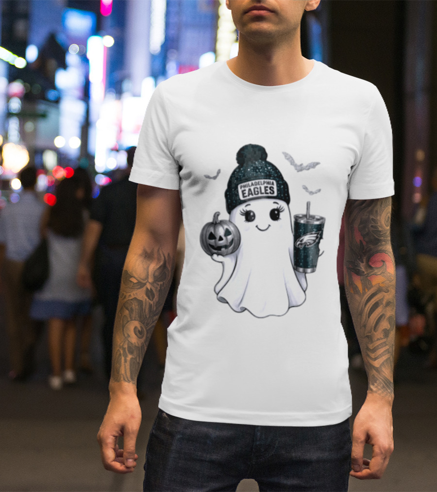 Philadelphia Eagles Beanie Ghost With Pumpkin And Bats T-Shirt