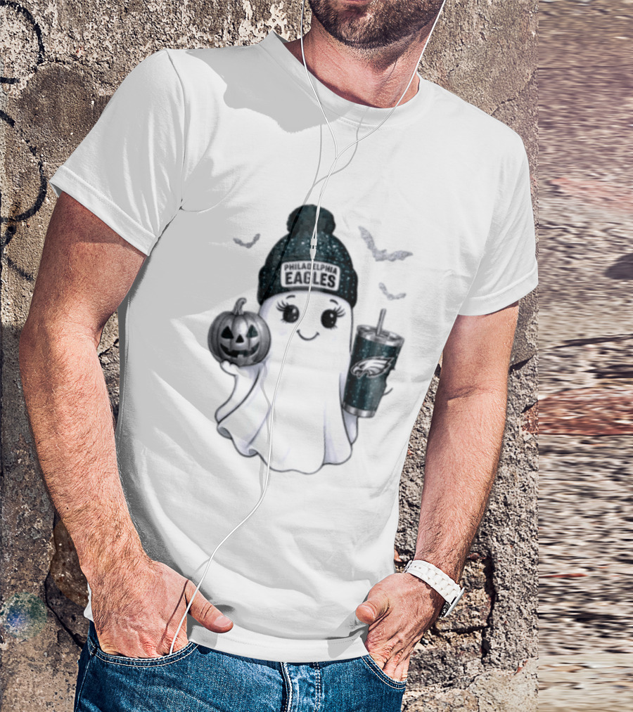Philadelphia Eagles Beanie Ghost With Pumpkin And Bats T-Shirt