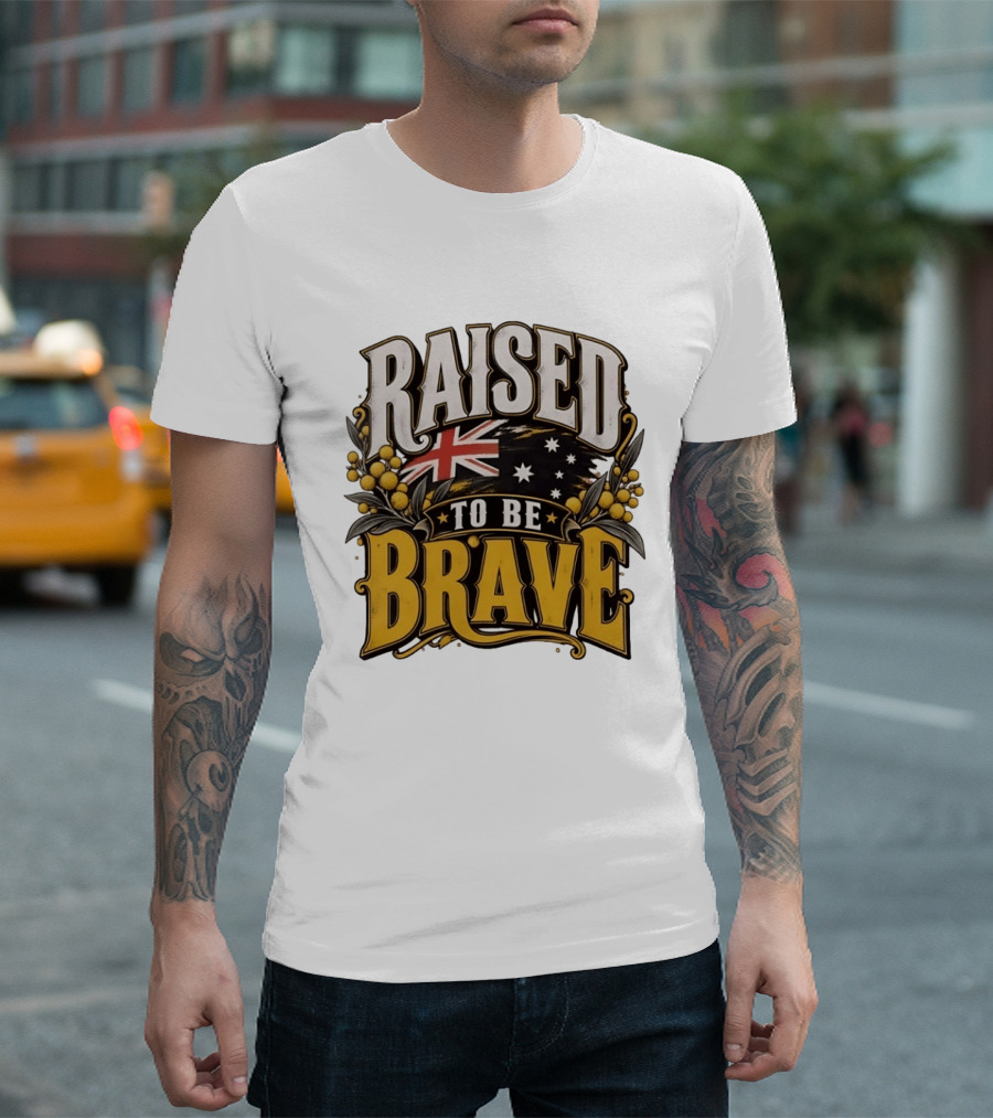 Raised To Be Brave Australian Flag With National Pride And Floral T-Shirt