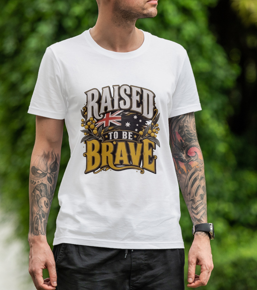 Raised To Be Brave Australian Flag With National Pride And Floral T-Shirt