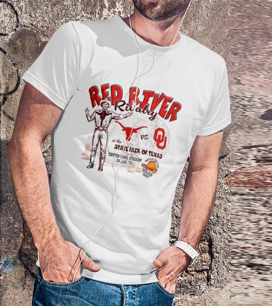 Red River Rivalry Texas Longhorns Vs Oklahoma Sooners State Fair Of Texas Vintage Cowboy Ferris Wheel Iconic Showdown T-Shirt