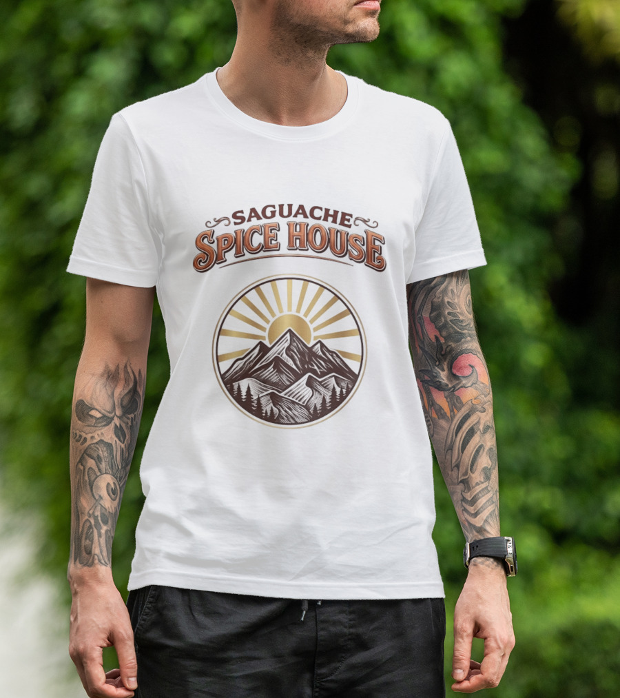 Saguache Spice House Mountain Sunburst Design Colorado T-Shirt