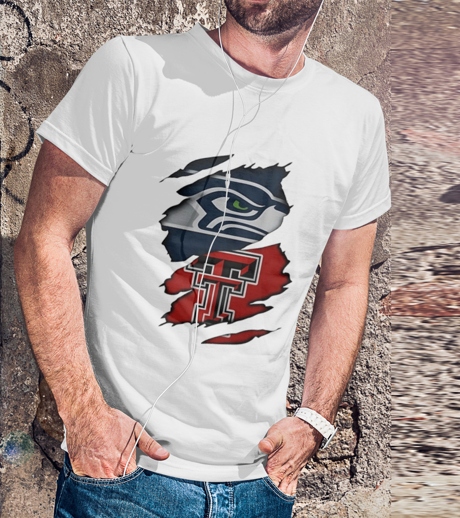Seattle Seahawks Texas Tech Red Raiders Ripped T-Shirt