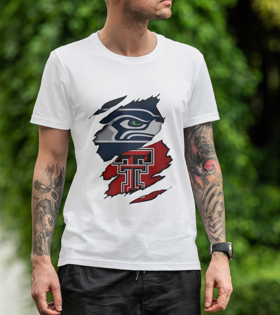 Seattle Seahawks Texas Tech Red Raiders Ripped T-Shirt
