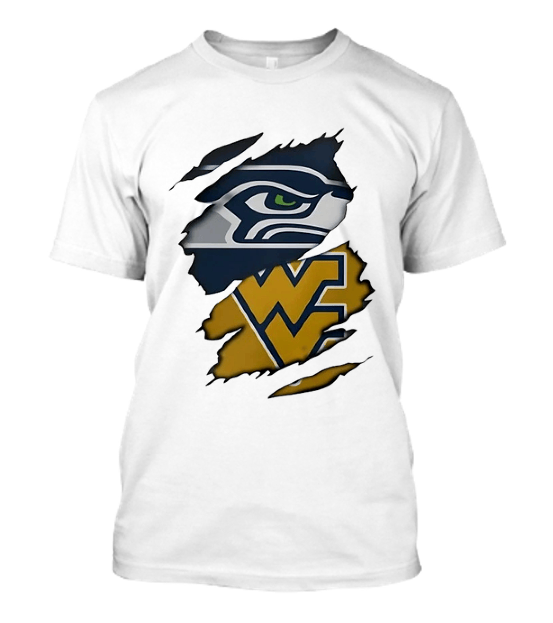 Seattle Seahawks West Virginia Mountaineers Ripped Image Combination T-Shirt