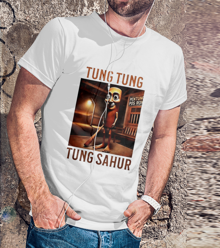 Tung Tung Tung Sahur Pentung Pos Ron Indonesian Culture Night Scene T-Shirt