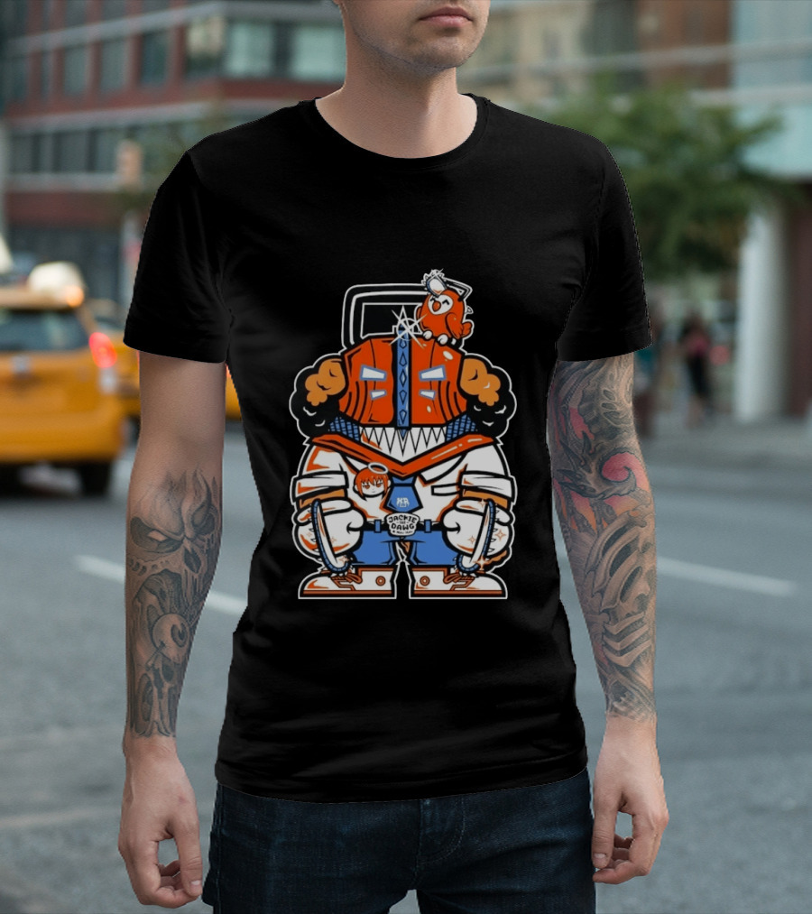 Jackie The Dawg Mau Mau Chainsaw Robot Cartoon Character With Bird T-Shirt