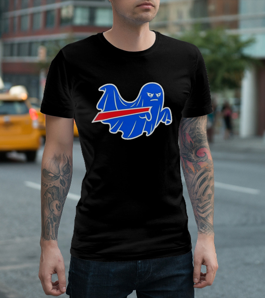 Buffalo Bills Ghost Mascot Emblem With Red T-Shirt