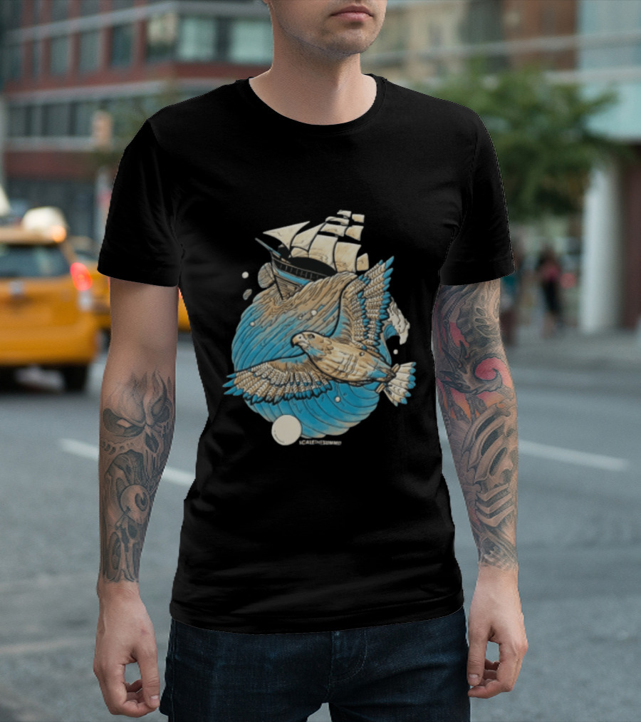 Scale The Summit Eagle Flying Over Sailing Ship Ocean Adventure T-Shirt