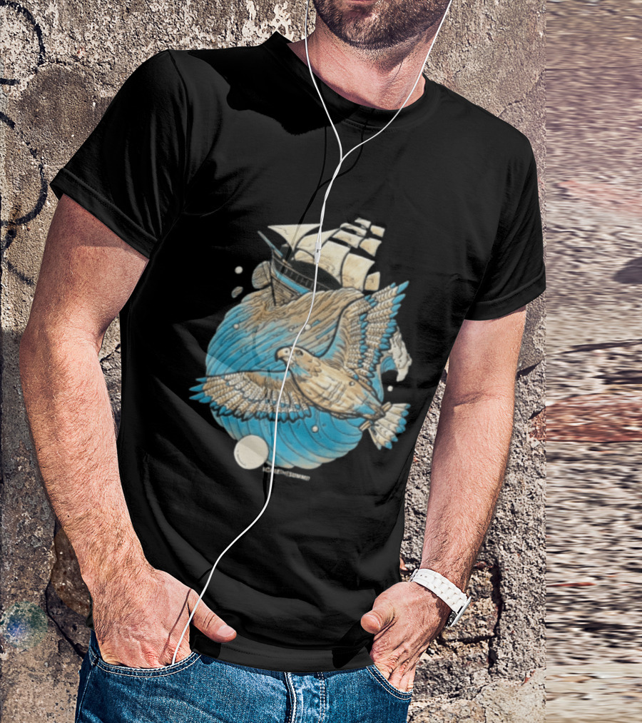 Scale The Summit Eagle Flying Over Sailing Ship Ocean Adventure T-Shirt