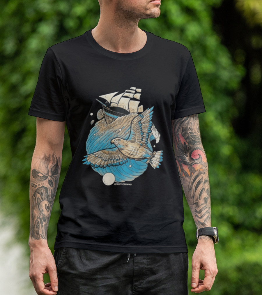 Scale The Summit Eagle Flying Over Sailing Ship Ocean Adventure T-Shirt