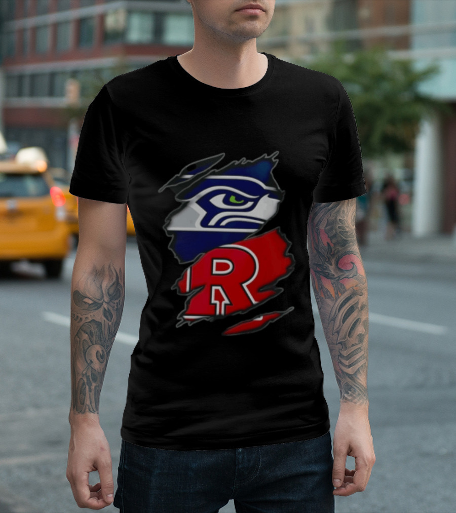 Seattle Seahawks Ripped Fabric Reveal With Rutgers Scarlet Knights T-Shirt