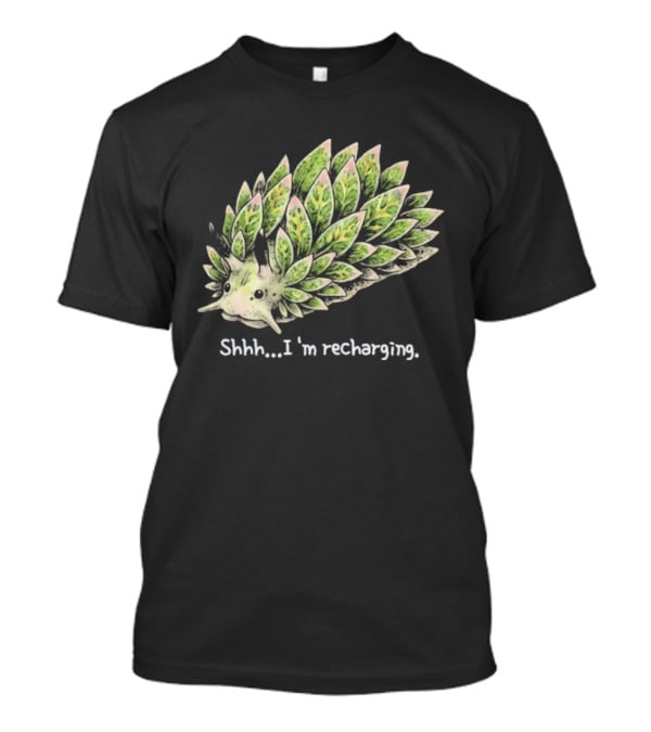 Leaf Sheep Sea Slug Shhh I'm Recharging Green Pink Cute Sea Creature T-Shirt