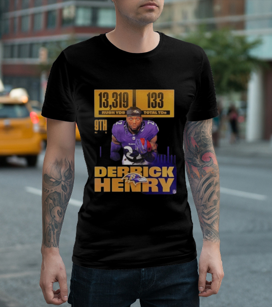 Derrick Henry Baltimore Ravens 13319 Rush Yards 133 Touchdowns 9th Ranked T-Shirt