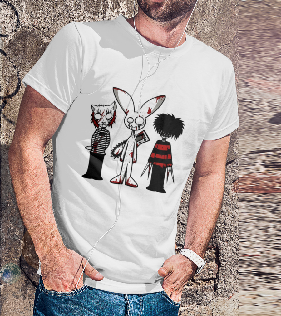 Bloody Max And Friends Horror Icons With Chainsaw And Knives T-Shirt