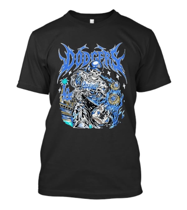 Los Angeles Dodgers Skeleton Player With Baseball Bat And Championship Rings T-Shirt