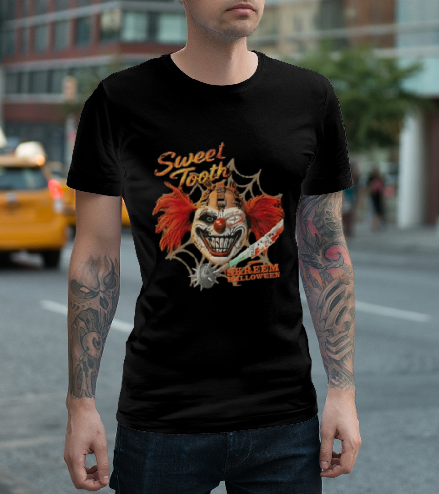 Sweet Tooth Skreem Halloween Evil Clown Mask Red Hair T-Shirt