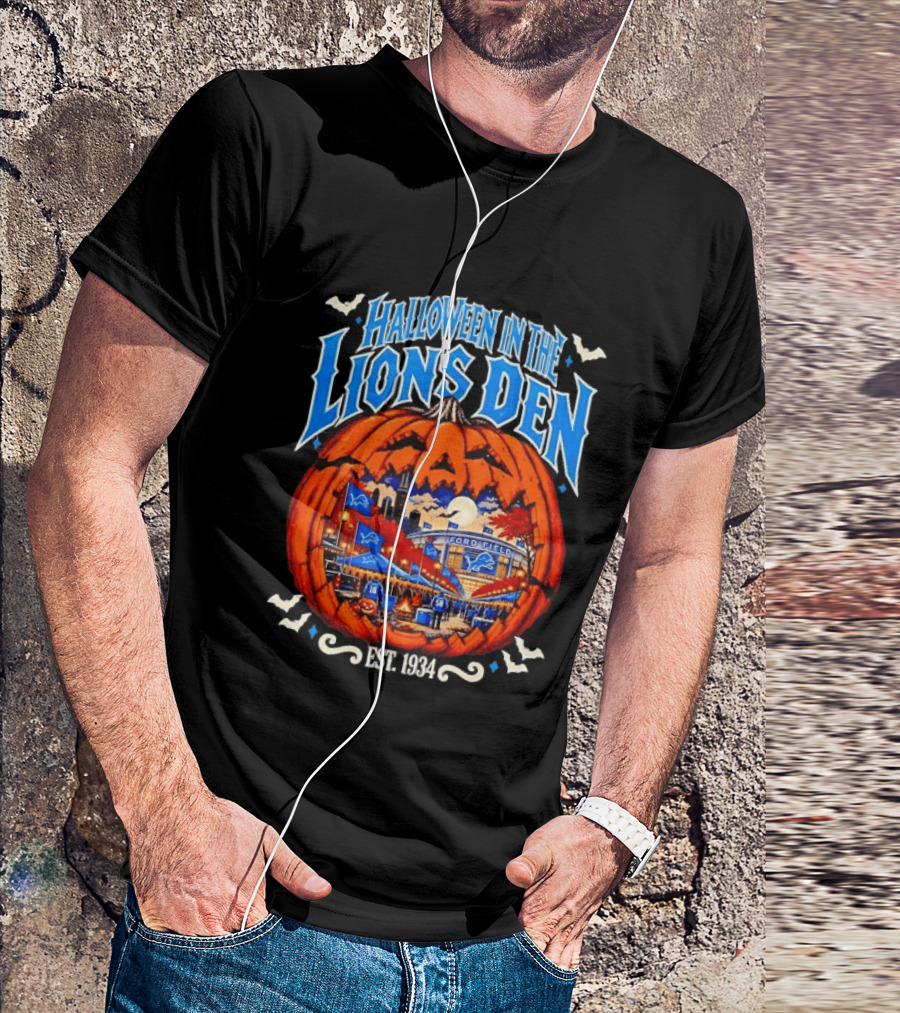 Halloween In The Lions Den Ford Field Detroit Lions Est 1934 T-Shirt