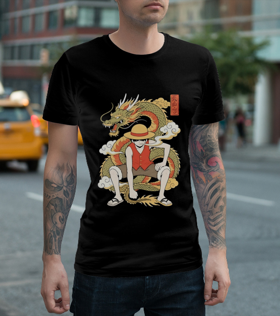 Monkey D Luffy With Dragon And Kanji One Piece Anime T-Shirt