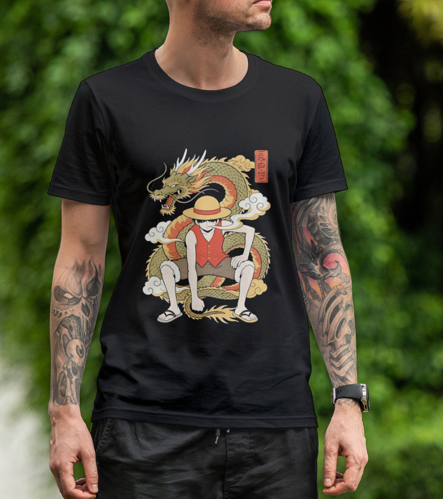 Monkey D Luffy With Dragon And Kanji One Piece Anime T-Shirt