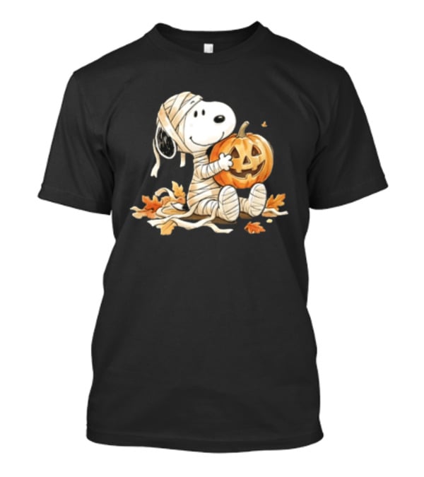 Mummy Snoopy Holding Jack O Lantern Halloween Peanuts Cartoon T-Shirt