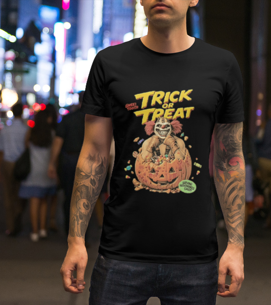 Twisted Metal Sweet Tooth Trick Or Treat Serving Nightmares Daily Pumpkin Candy T-Shirt