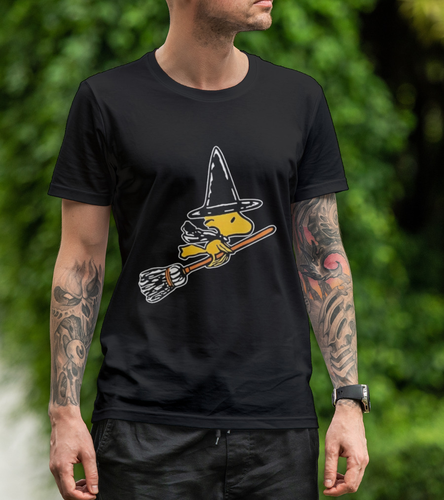 Woodstock Peanuts Halloween Witch Flying On Broomstick T-Shirt