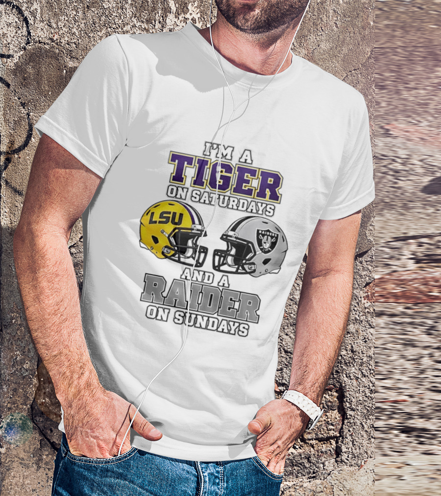 LSU Tiger On Saturdays Raider On Sundays Football Fan Helmets T-Shirt
