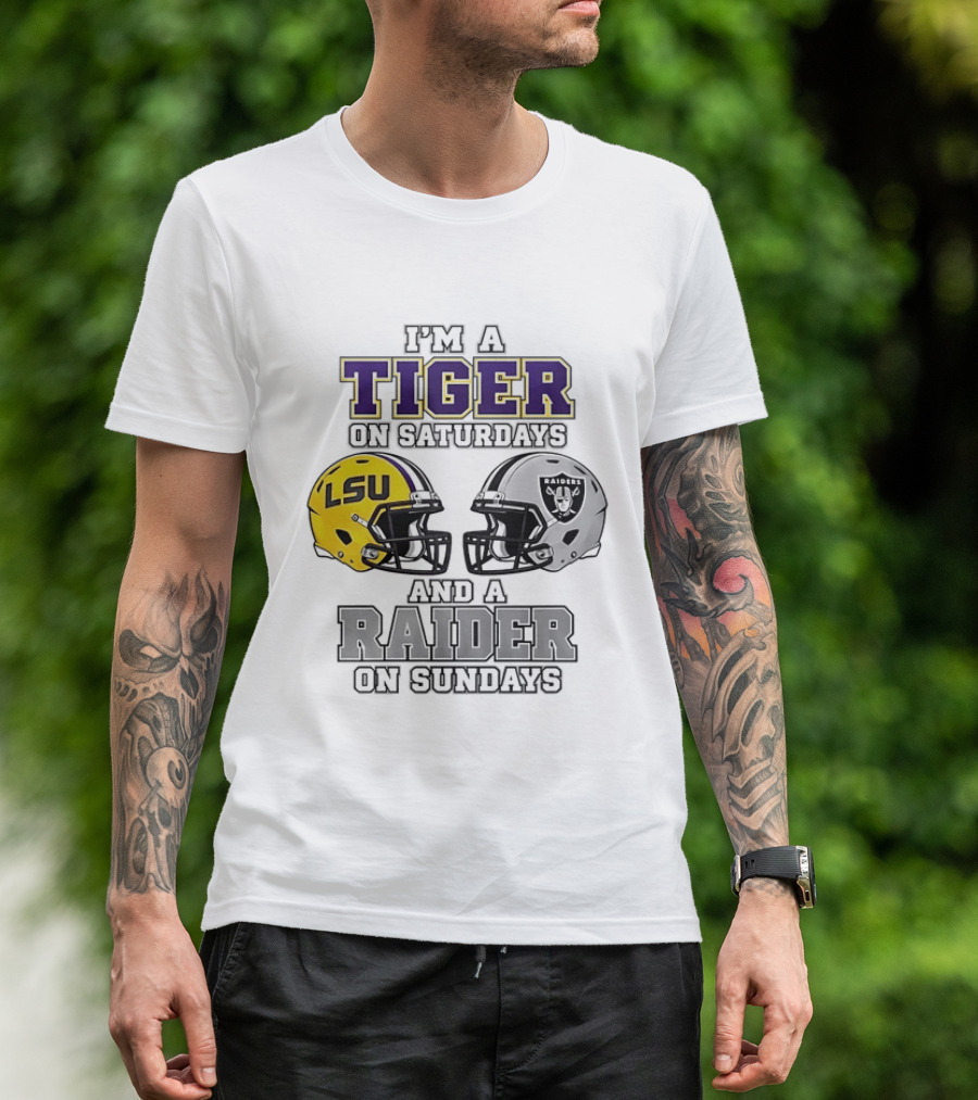 LSU Tiger On Saturdays Raider On Sundays Football Fan Helmets T-Shirt