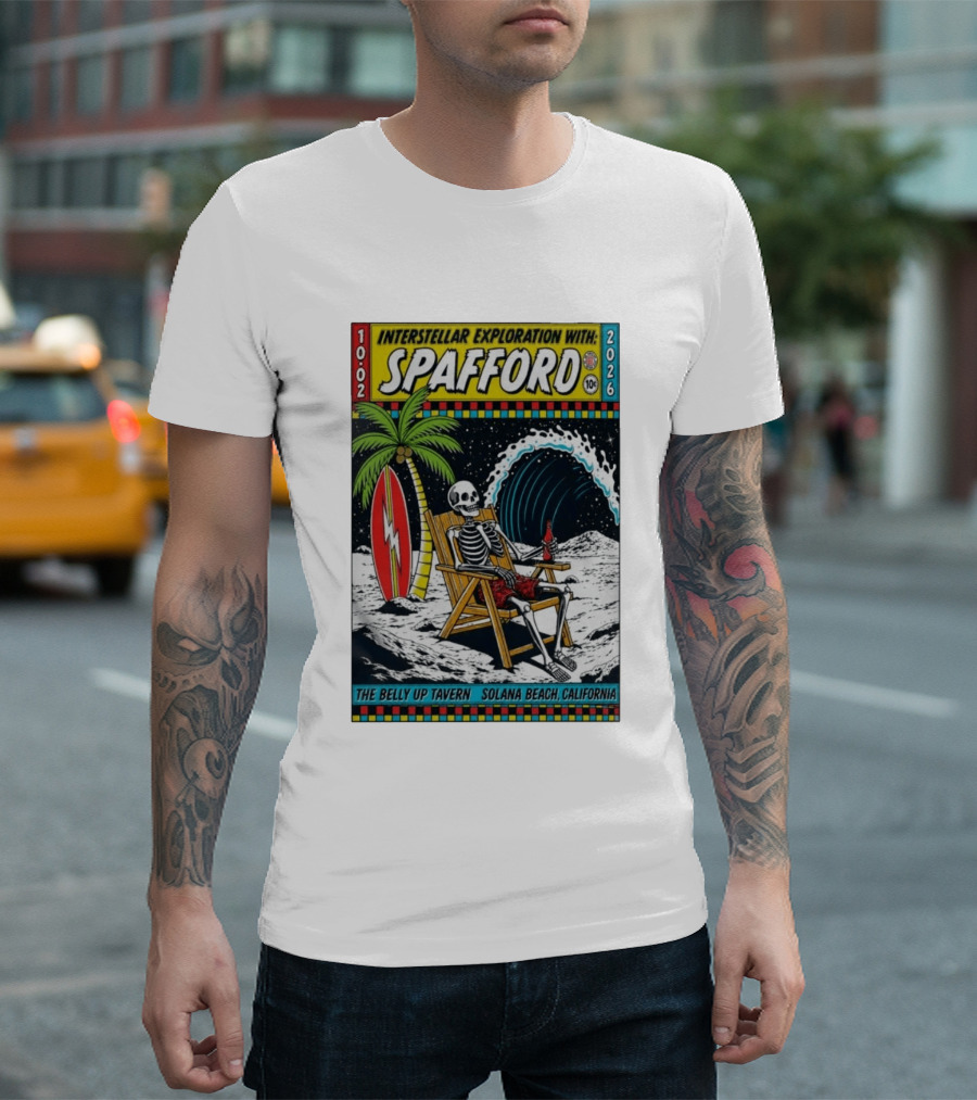 Interstellar Exploration With Spafford Skeleton Surfing At The Belly Up Tavern Solana Beach California October 2 2026 T-Shirt