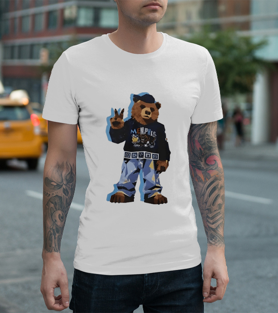Memphis Grizzlies Bear Peace Sign Retro Style Fashionable Team Spirit T-Shirt