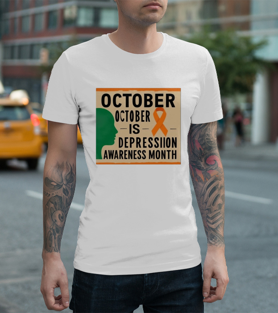 October Depression Awareness Month Orange Ribbon T-Shirt