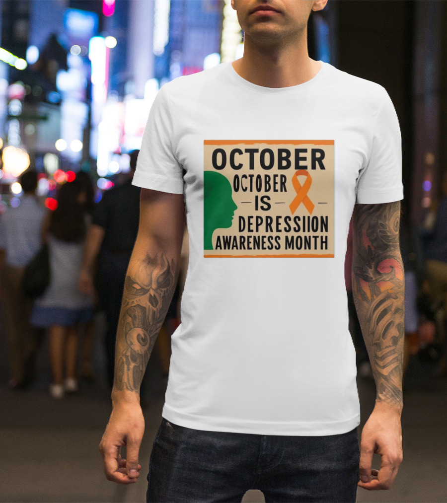 October Depression Awareness Month Orange Ribbon T-Shirt