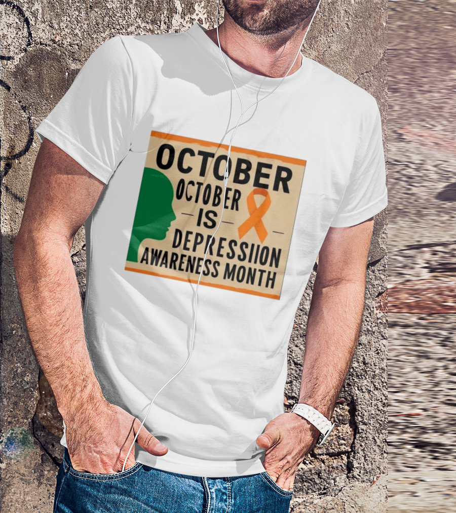 October Depression Awareness Month Orange Ribbon T-Shirt