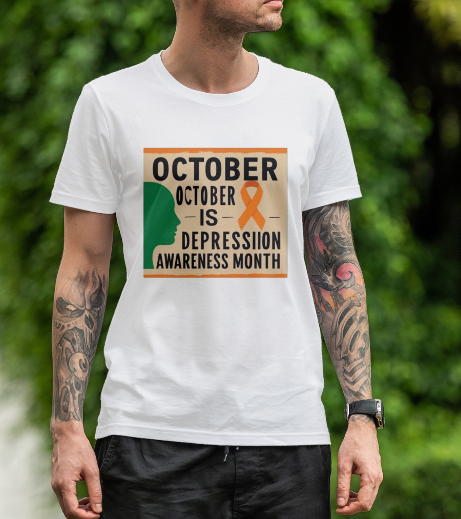 October Depression Awareness Month Orange Ribbon T-Shirt