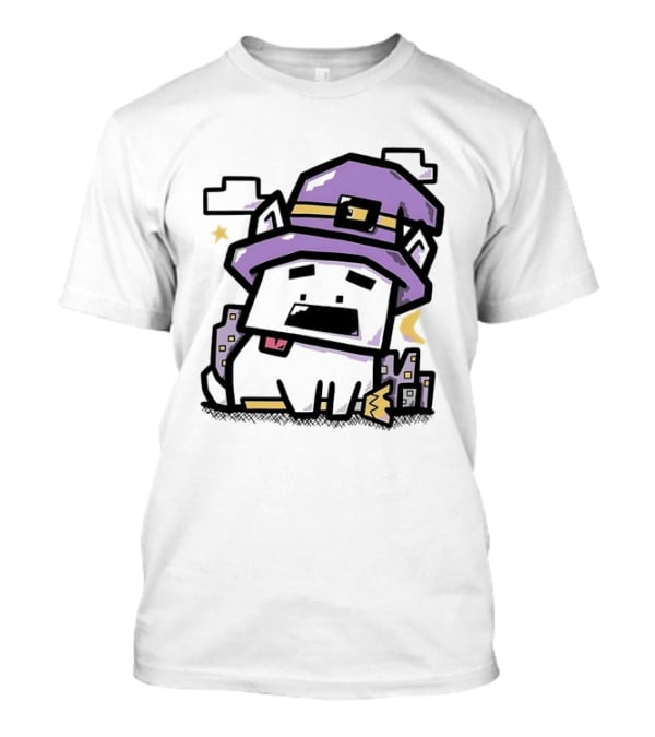 Pixel Cat Wearing Witch Hat Cute Halloween 8 Bit T-Shirt