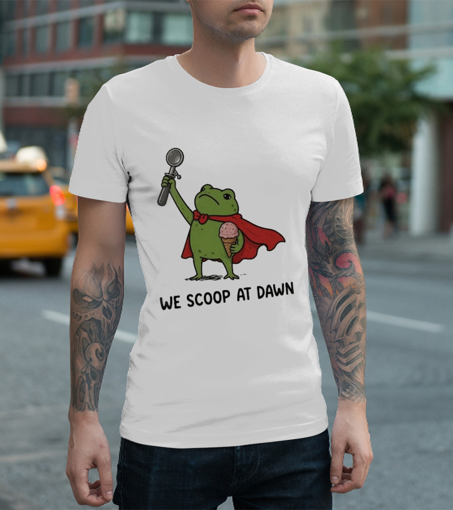 We Scoop At Dawn Frog With Ice Cream Cone And Red Cape T-Shirt