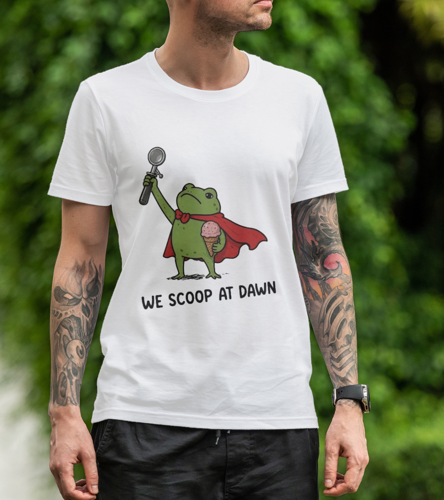We Scoop At Dawn Frog With Ice Cream Cone And Red Cape T-Shirt