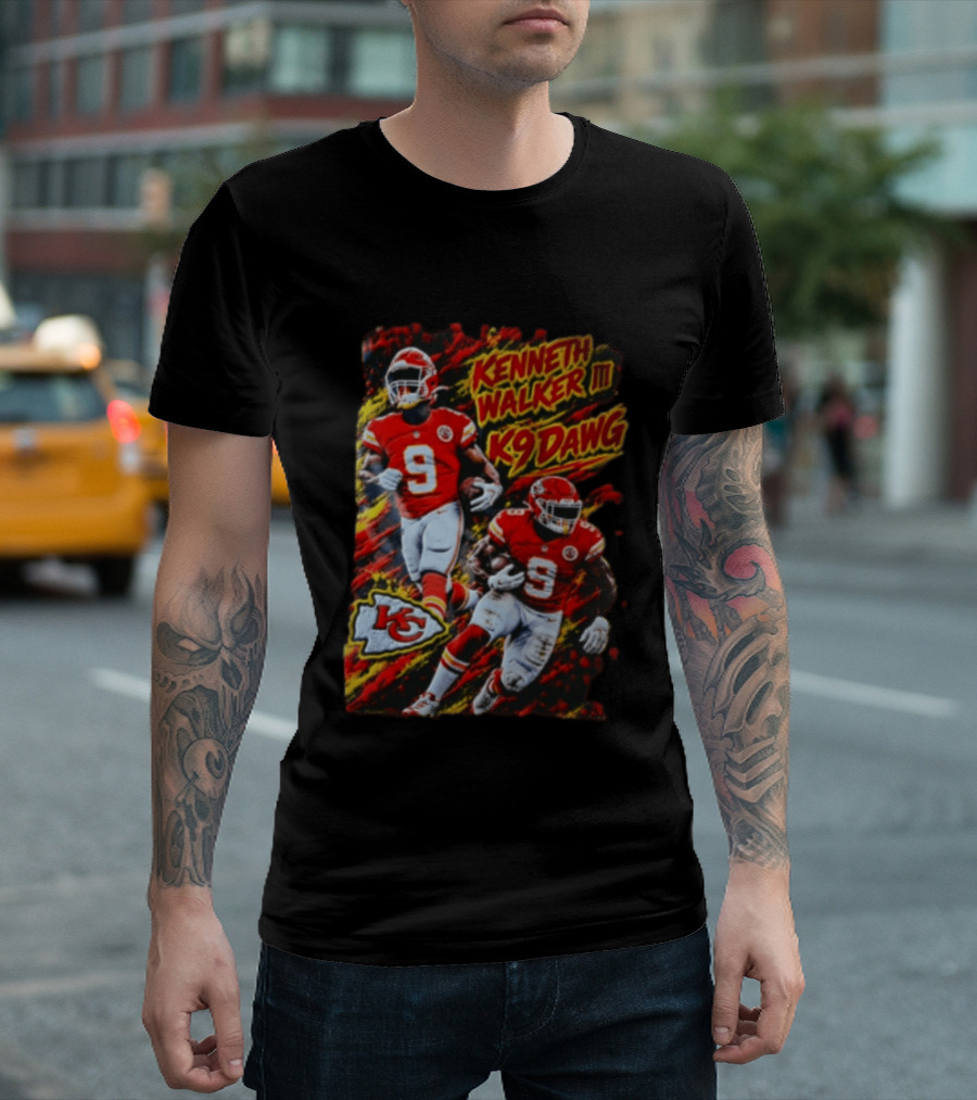 Kansas City Chiefs Kenneth Walker III K9 Dawg 9 Red Gold Football Team Fan Gear T-Shirt