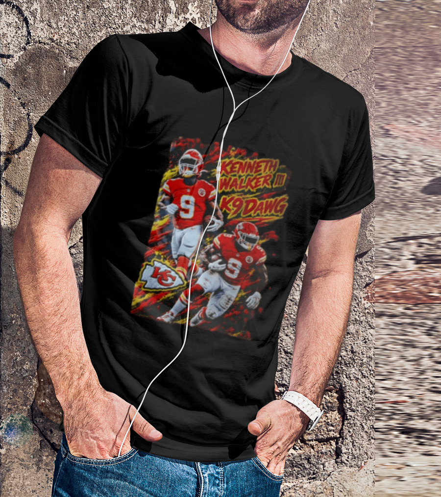 Kansas City Chiefs Kenneth Walker III K9 Dawg 9 Red Gold Football Team Fan Gear T-Shirt