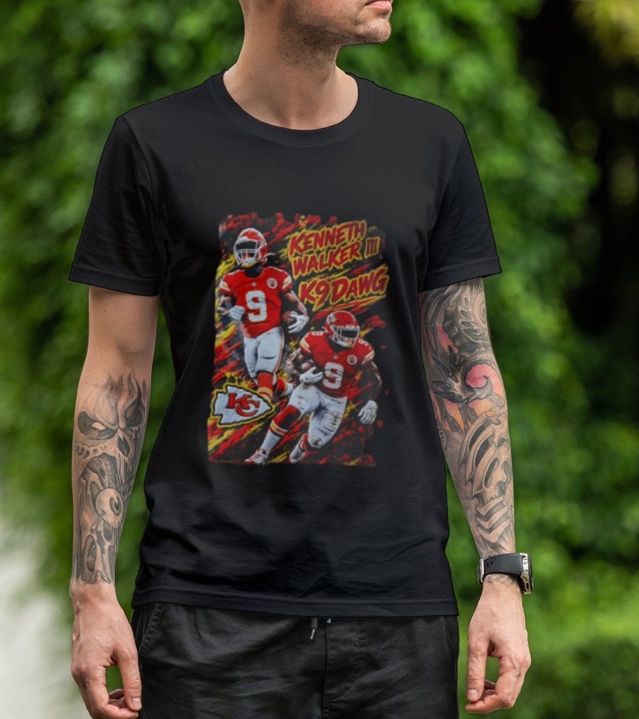 Kansas City Chiefs Kenneth Walker III K9 Dawg 9 Red Gold Football Team Fan Gear T-Shirt
