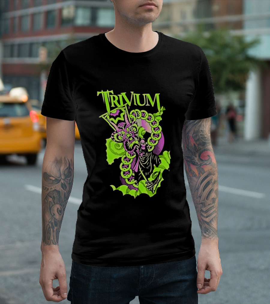 Trivium Dragon And Grim Reaper Heavy Metal Neon Green Purple T-Shirt