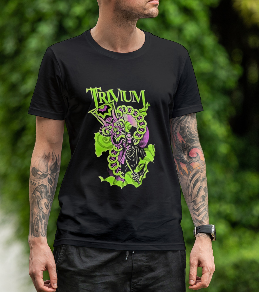 Trivium Dragon And Grim Reaper Heavy Metal Neon Green Purple T-Shirt