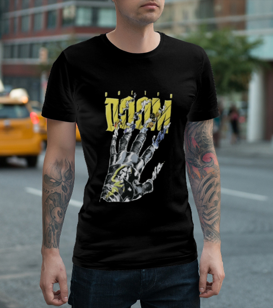Marvel Doom Metal Gauntlet Ripping Through Paper T-Shirt