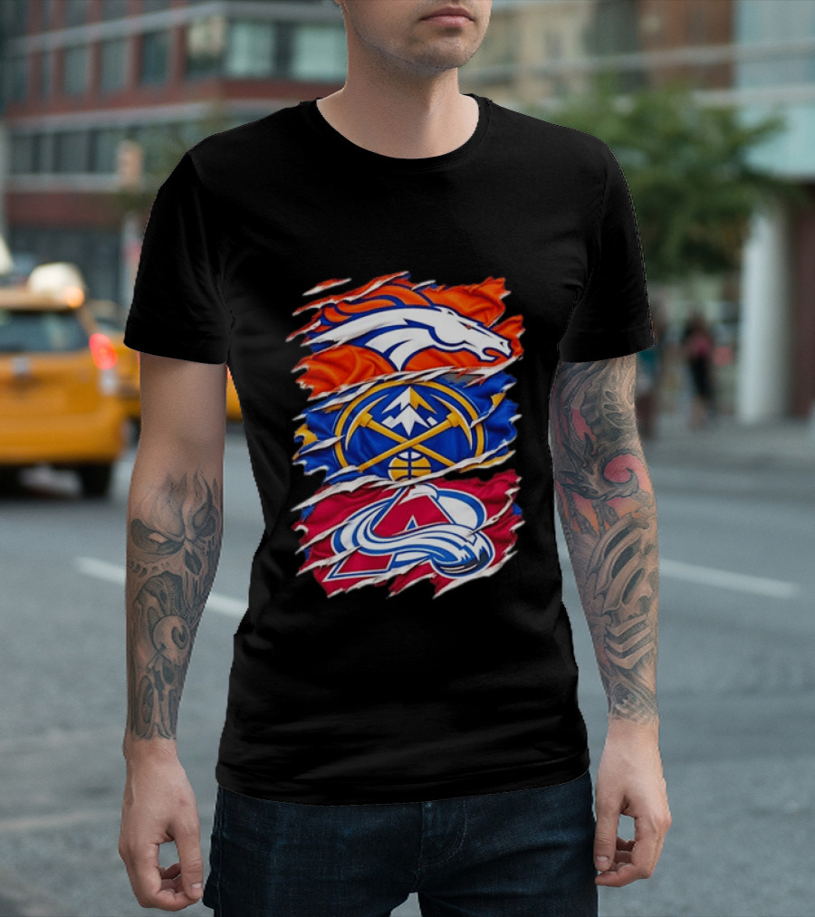 Denver Broncos X Denver Nuggets NBA X Colorado Avalanche NHL Logos Inside Me T-Shirt
