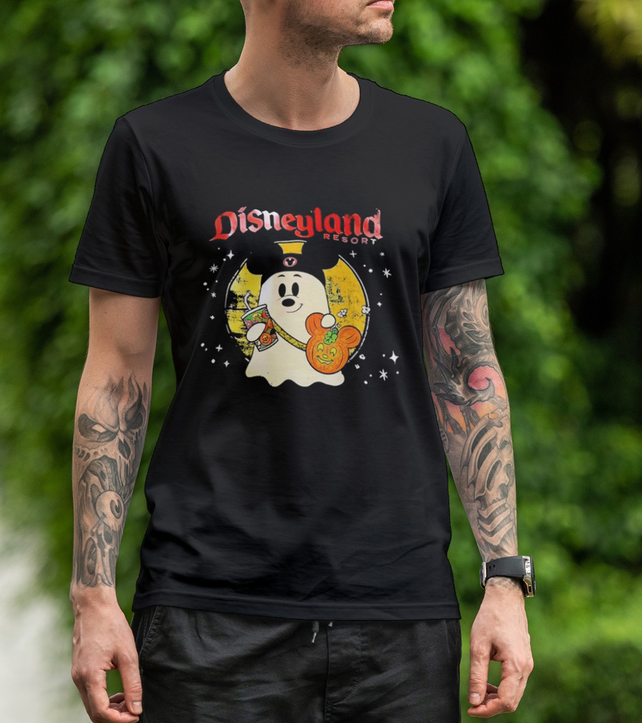 Distressed Disneyland Resort Mickey Mouse Ghost Halloween T-Shirt