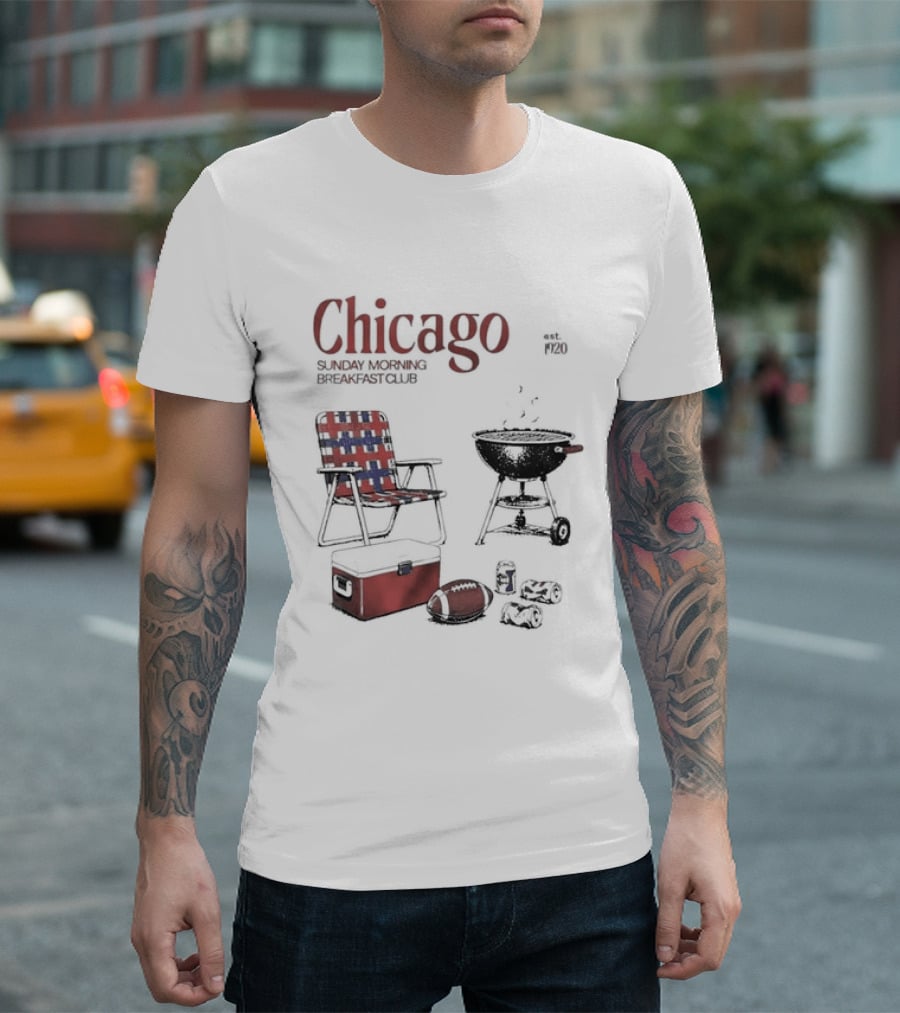 Chicago Sunday Morning Breakfast Club 1920 Charcoal Grill Lawn Chair Cooler T-Shirt