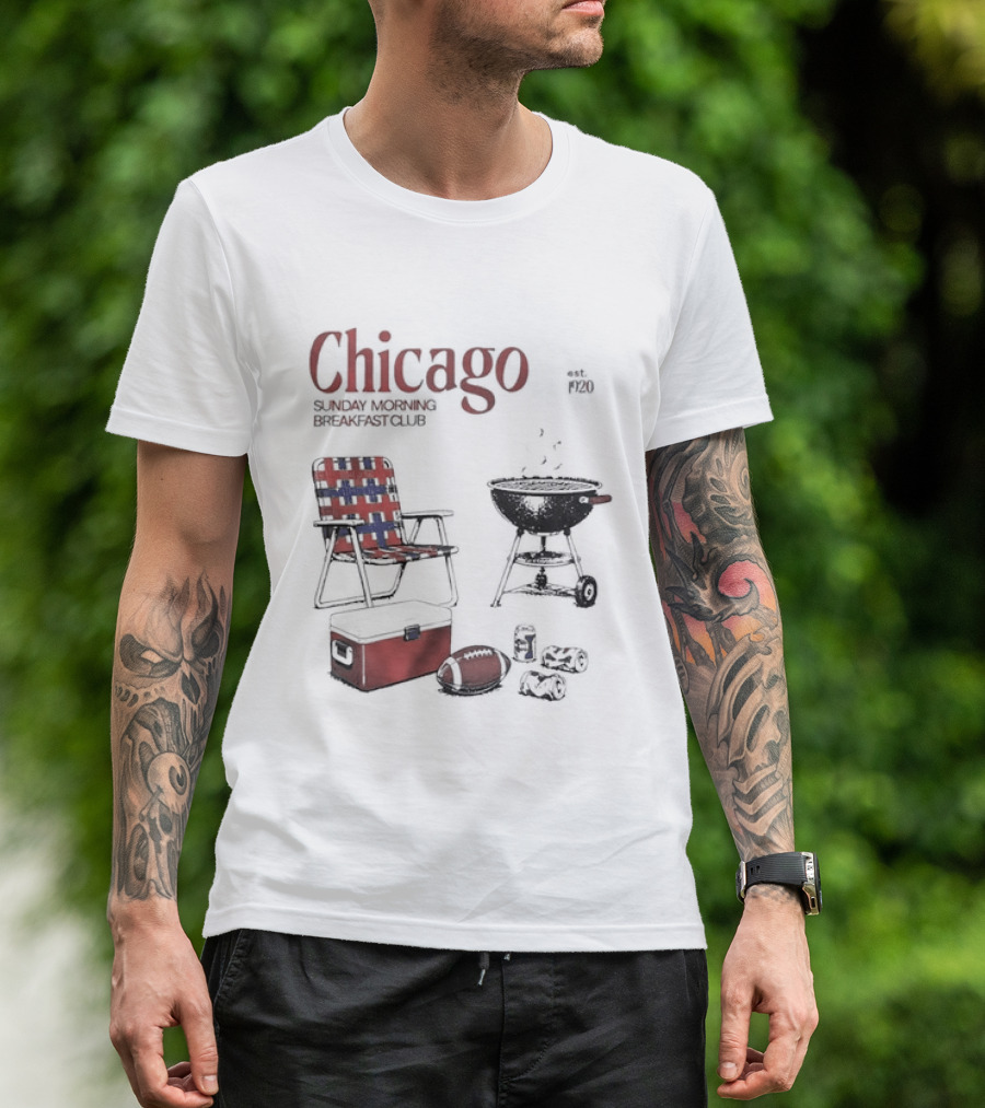 Chicago Sunday Morning Breakfast Club 1920 Charcoal Grill Lawn Chair Cooler T-Shirt