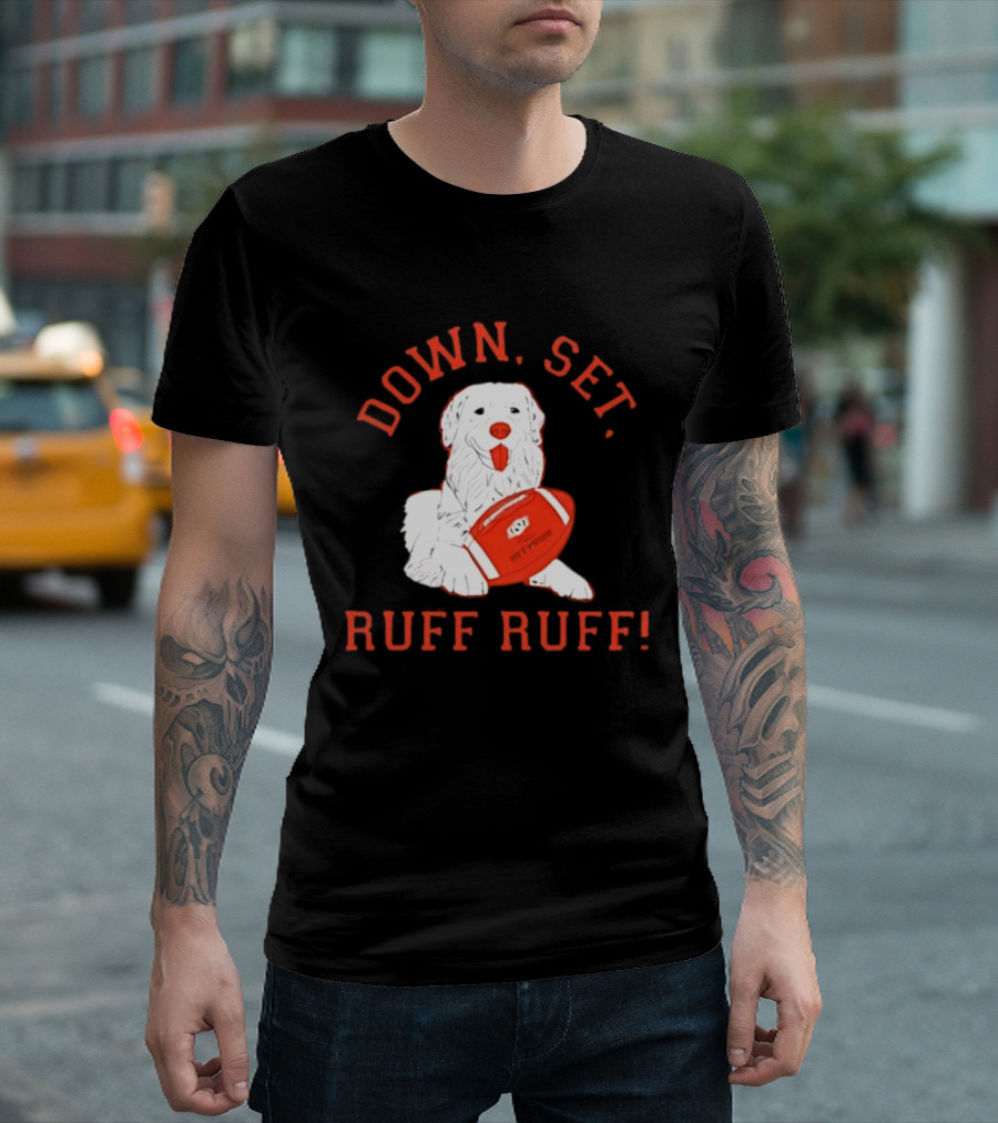 Pet Pride Dog Down Set Ruff Ruff Football T-Shirt