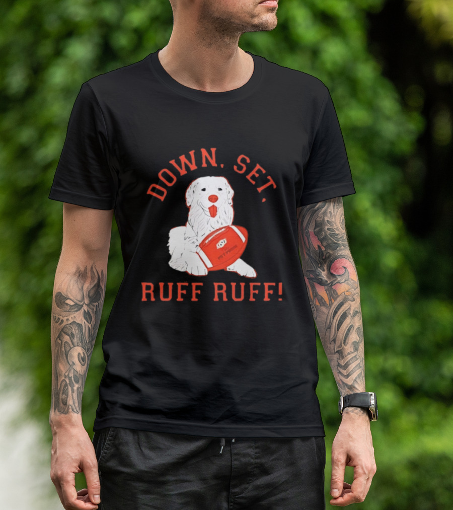 Pet Pride Dog Down Set Ruff Ruff Football T-Shirt